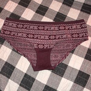VS Pink Extra Low Rise Hipster Christmas Pattern Purple/Brown Size M